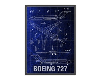Poster Boeing 727 avec cadre en bois | Art mural aviation