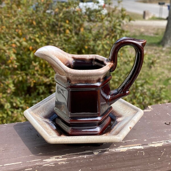 Vintage Brinn’s Small Creamer with Six Sided Underplate