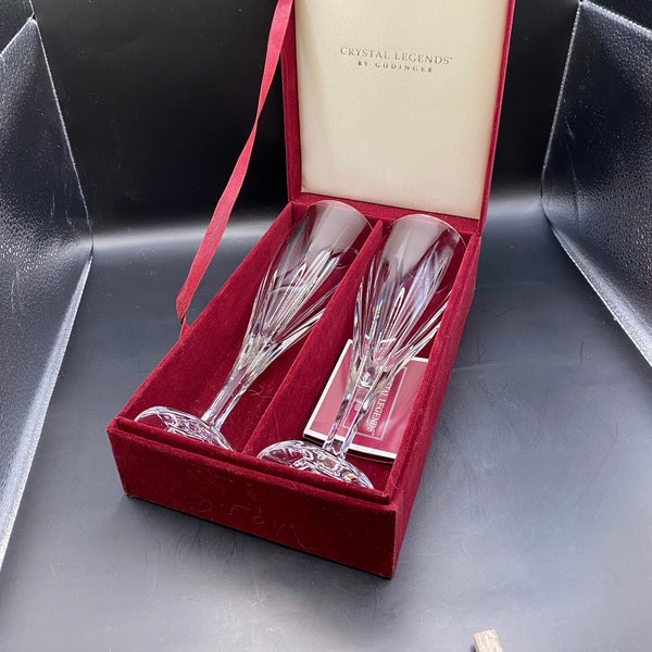 Godinger Champagne Flutes Crystal Legends Toasting Glasses