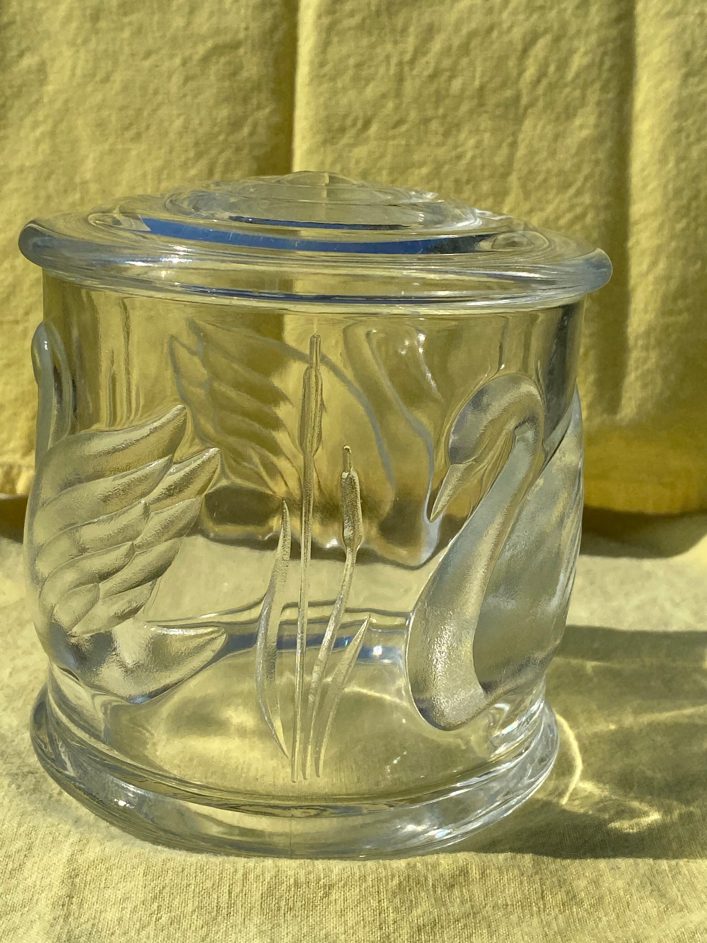 Embossed Glass Apothecary Jar With Lid Swan Cattails Etsy