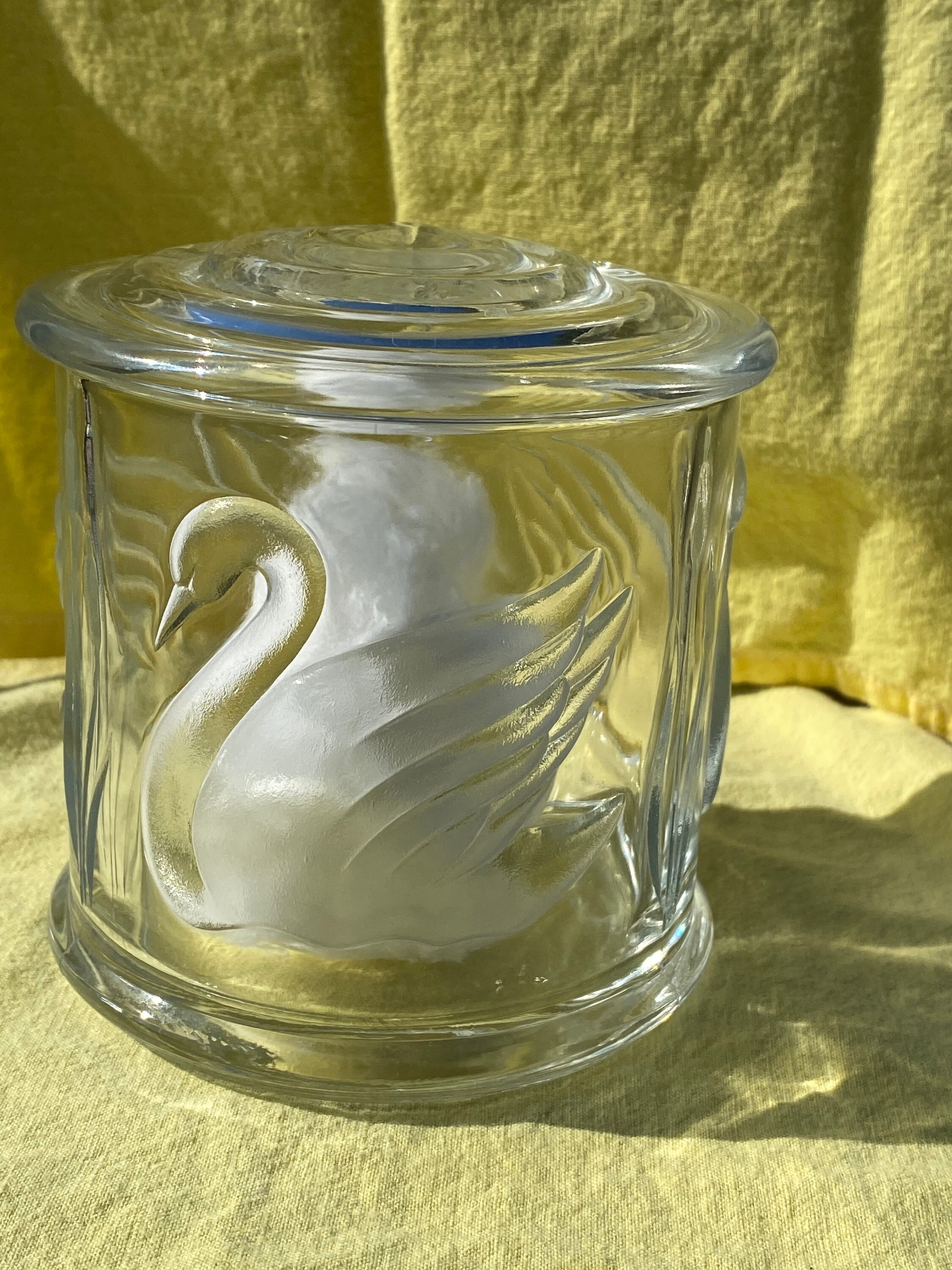 Embossed Glass Apothecary Jar With Lid Swan Cattails Etsy