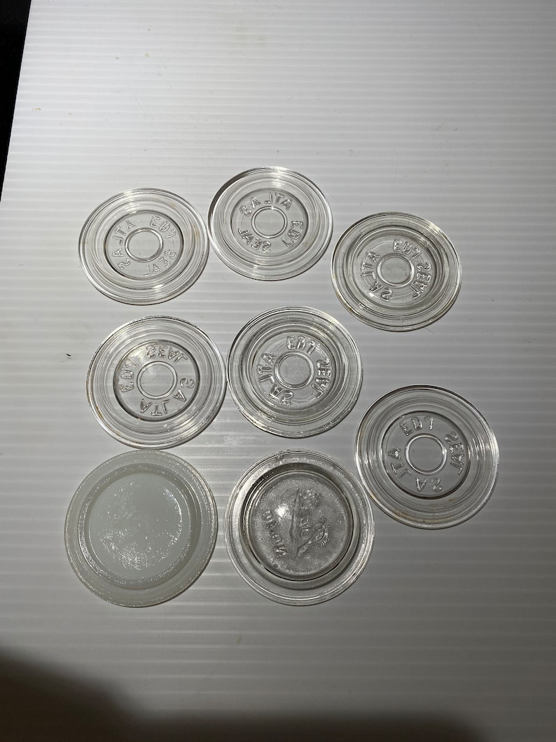 Eight Antique Glass Canning Jar Seals Etsy