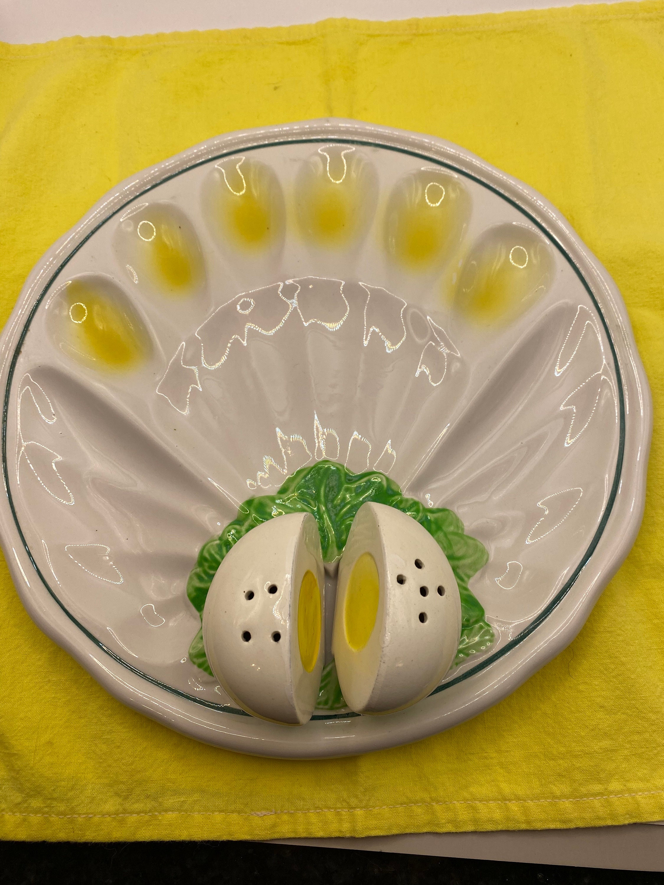Vintage Deviled Egg Dish With Matching Salt and Pepper Relish Etsy