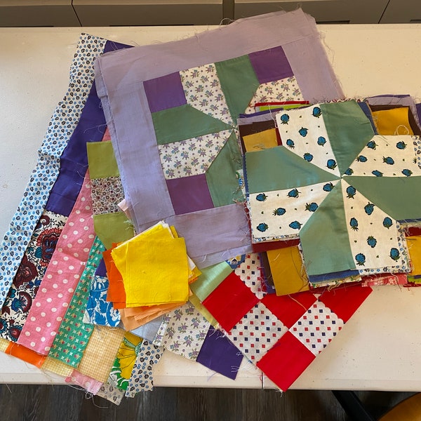 Assorted Lot of Quilt Blocks and Other Unfinished Quilt Pieces