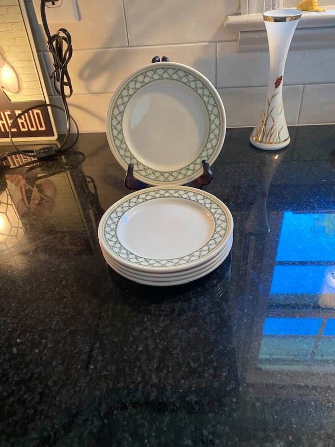 Set of Five Buffalo China Plates Green Lattice Bread and Etsy