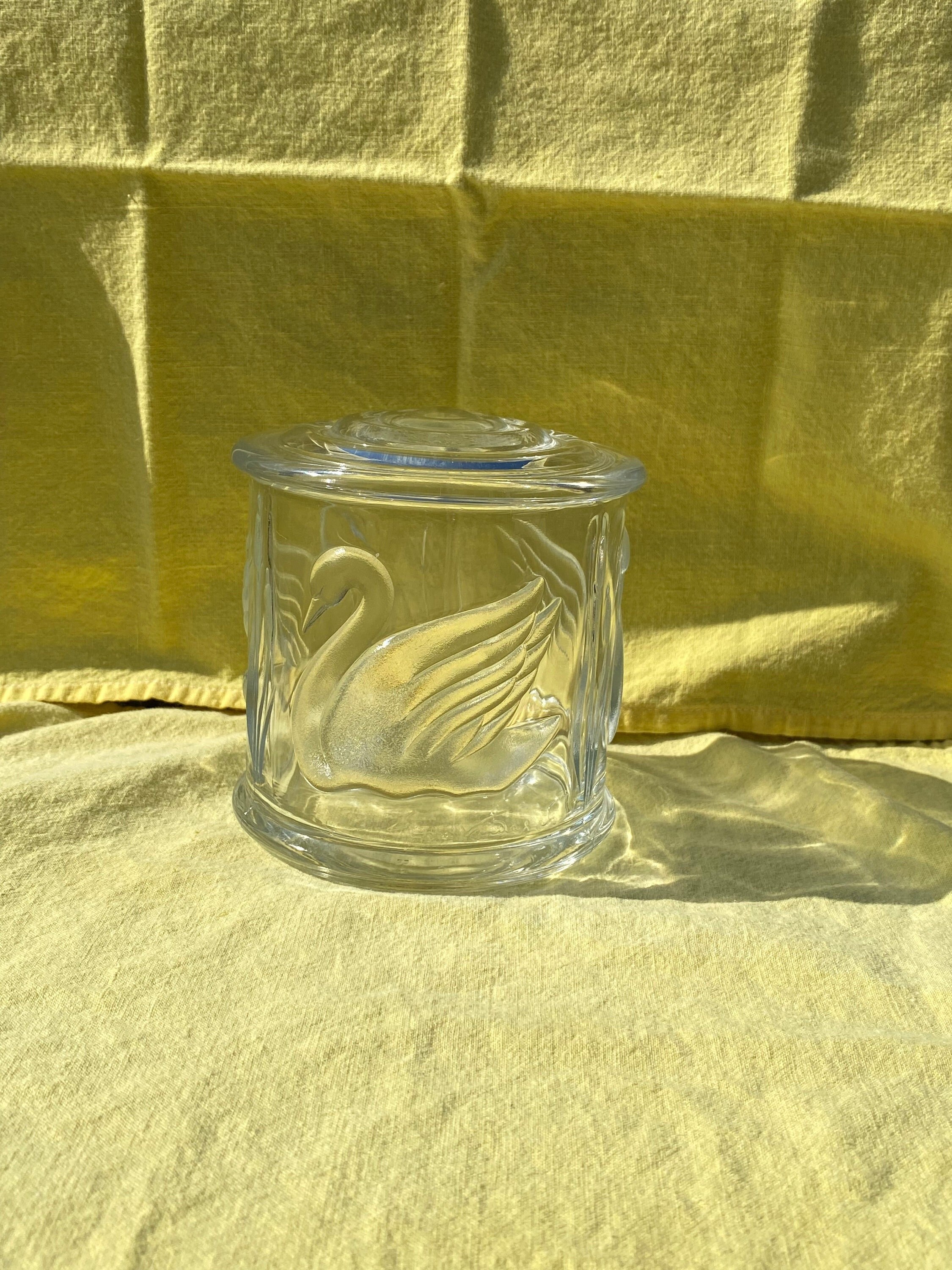 Embossed Glass Apothecary Jar With Lid Swan Cattails Etsy