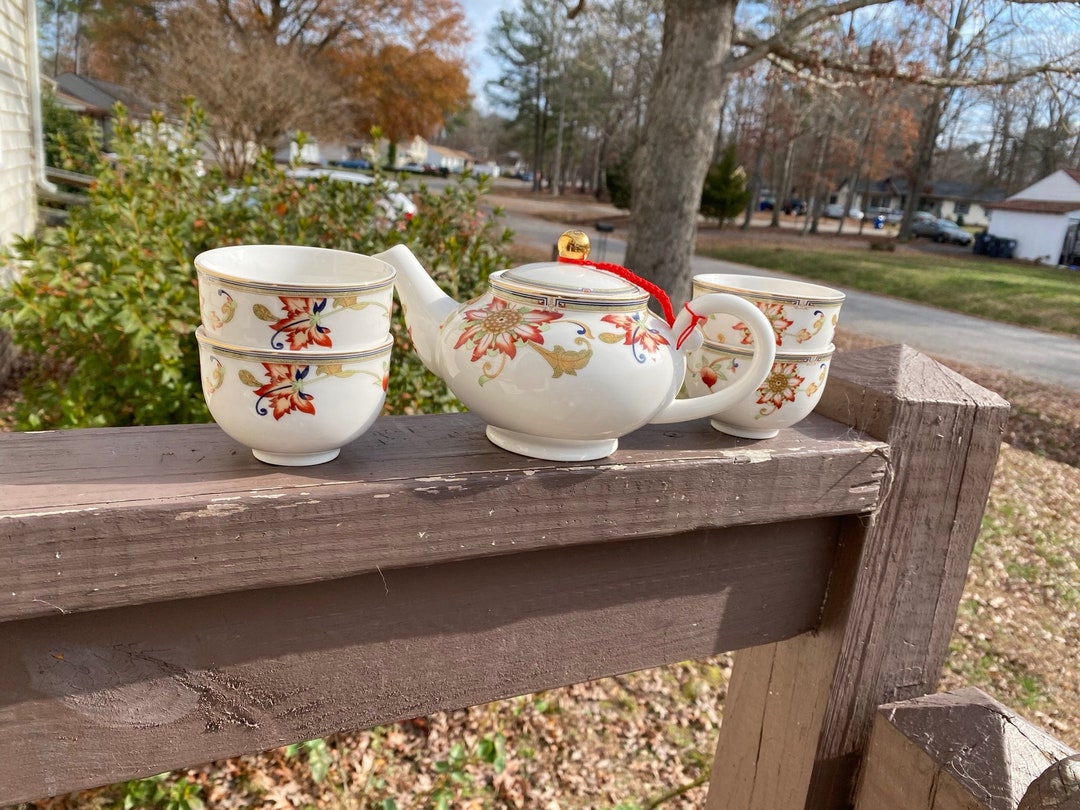 Bone China Teapot and Four Cup Set Stainless Filter Etsy