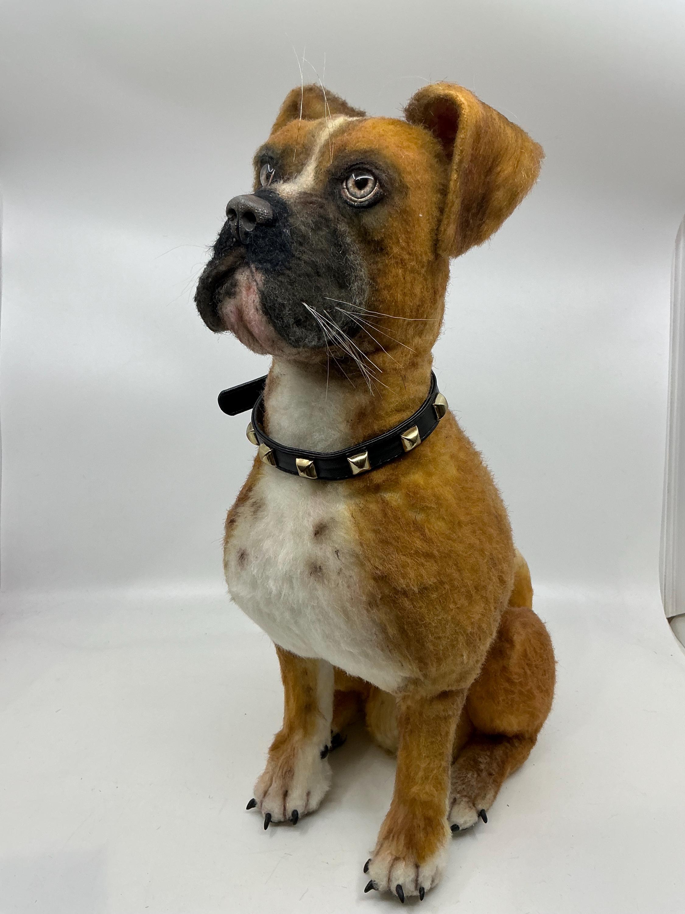 Pet Portrait 3D Boxer Dog Textile Sculpture Handmade Keepsake