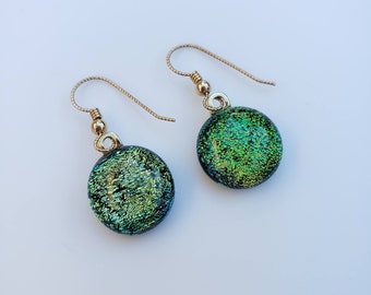 Fused Glass, Dichroic Earrings, Fused Glass Jewelry, Handmade Earrings, Glass Earrings, Green Earrings, Artisan Earrings, Gift For Mom