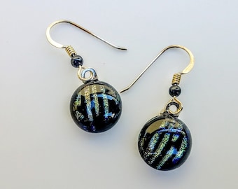 Earrings, Handmade Earrings, Glass Earrings, Clear Earrings, Fused Glass Dichroic Earrings, Fused Glass Jewelry, Dichroic Jewelry, Black