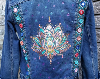 WOMENS BOHO EMBELISHED Denim Jacket With Beads & Tassels. Denim Jeans Jacket. Handcrafted. Festival Wear Jacket. Jeans Streetwear.