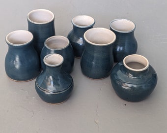Handmade One-of-a-kind Pottery Small Teal Blue Ceramic Bud Vases