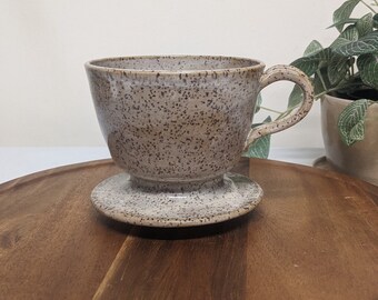 Neutral Speckled Ceramic Coffee Cone Filter Holder Pour-Over Brewer