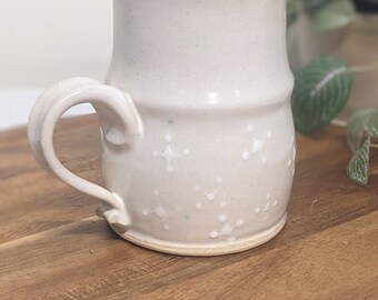 Large White Design on White Ceramic Coffee or Tea Mug, Pottery 14 oz,  Sparkle Design