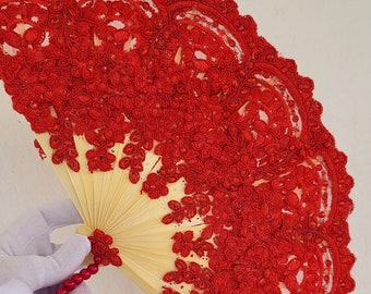 Red Hand Fan, Non-Folding Lace Fan for Wedding, Beach wedding, Wedding Favor, Party Favor