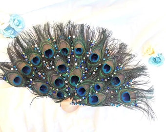 Peacock feather hand fan, Non Folding wedding Fan, Flapper Accessories for Bride, Bridal Fan, Wedding Crafts, Bridesmaids gift