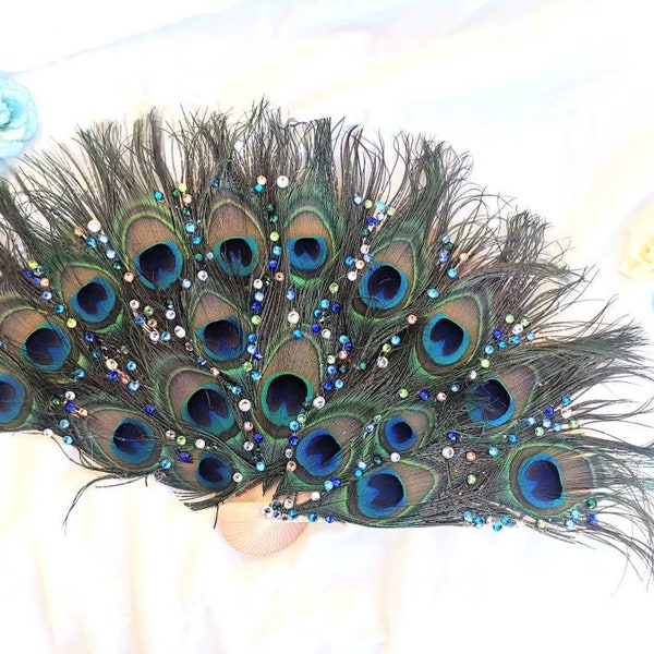 Peacock feather hand fan, Non Folding wedding Fan, Flapper Accessories for Bride, Bridal Fan, Wedding Crafts, Bridesmaids gift