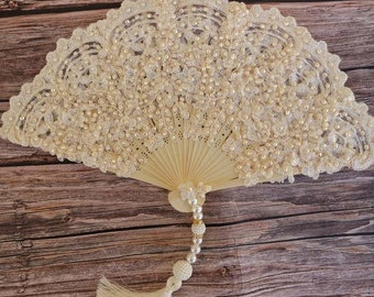 champagne hand fan, Non Folding Hand Fan,beige hand fan, Wedding Ceremony, Beach wedding, Wedding Favor, Party Favor