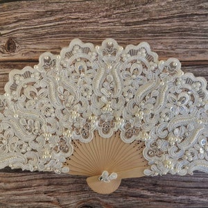 Ivory hand fan,Non Folding Off white Lace fan, Wedding fan, Bridal fan, Ivory bride hand fan