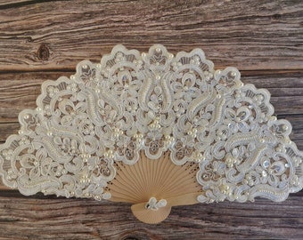 Ivory hand fan,Non Folding Off white Lace fan, Wedding fan, Bridal fan, Ivory bride hand fan