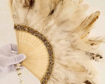 Feather hand fan, Non Folding wedding Fan, Flapper Accessories for Bride, Bridal Fan, Wedding Crafts, Bridesmaids gift