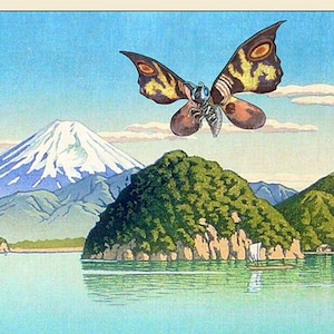 Mothra Beach Japanese Woodblock Print