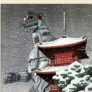 Mechagodzilla Temple Japanese Woodblock Print
