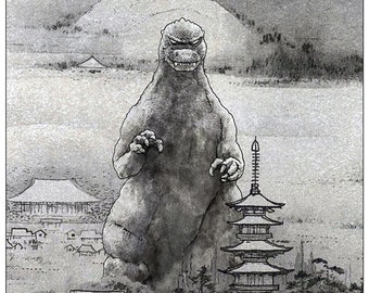 Godzilla Ink Japanese Woodblock Print