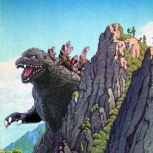 Godzilla Mountain Japanese Woodblock Print