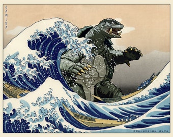 Gamera in the Great Wave Japanese Woodblock Print - Etsy