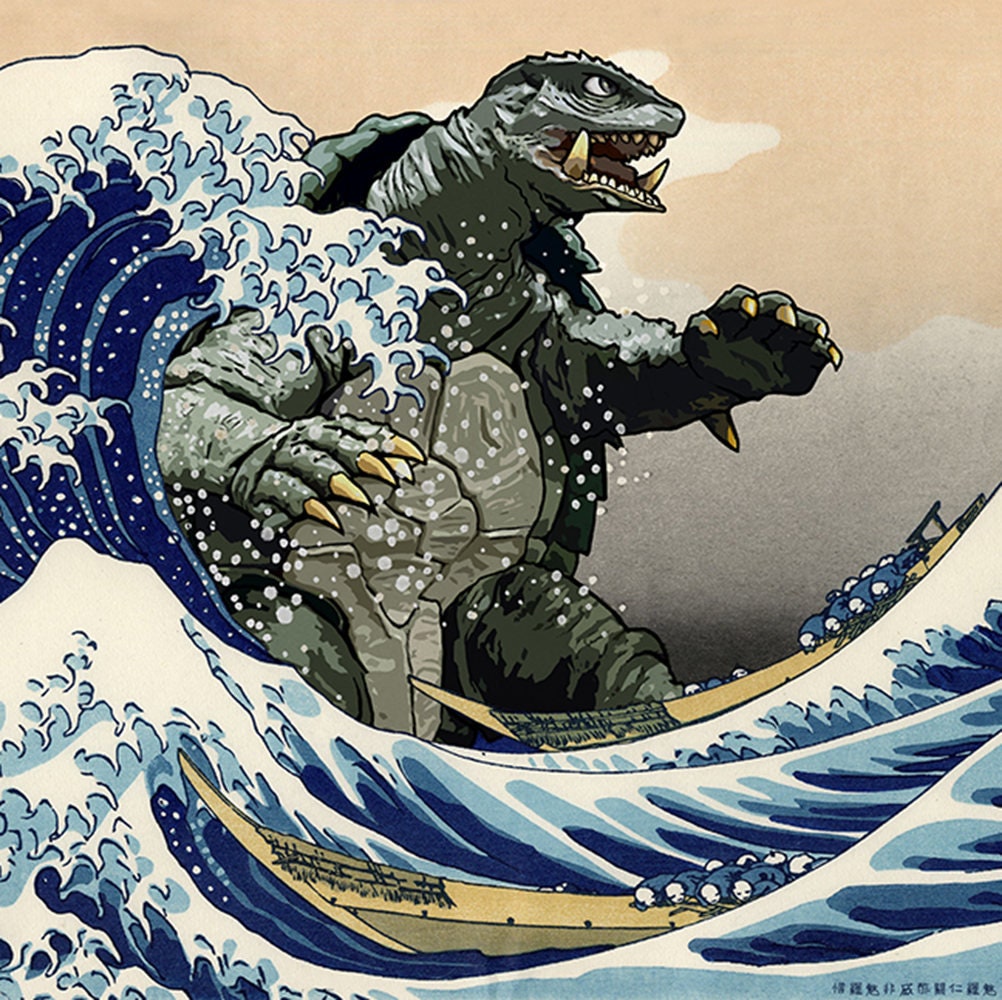 Gamera in the Great Wave Japanese Woodblock Print photo