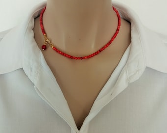 Necklace Beaded necklace Tiny beads necklace Coral necklace Red coral necklace Coral jewelry Gift for her Christmas gift Free shipping