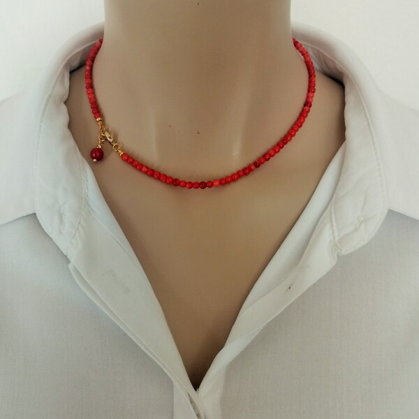 Collier Collier de perles Collier de petites perles Collier de corail Collier de corail rouge Bijoux de corail Cadeau pour son cadeau de Noël Livraison gratuite