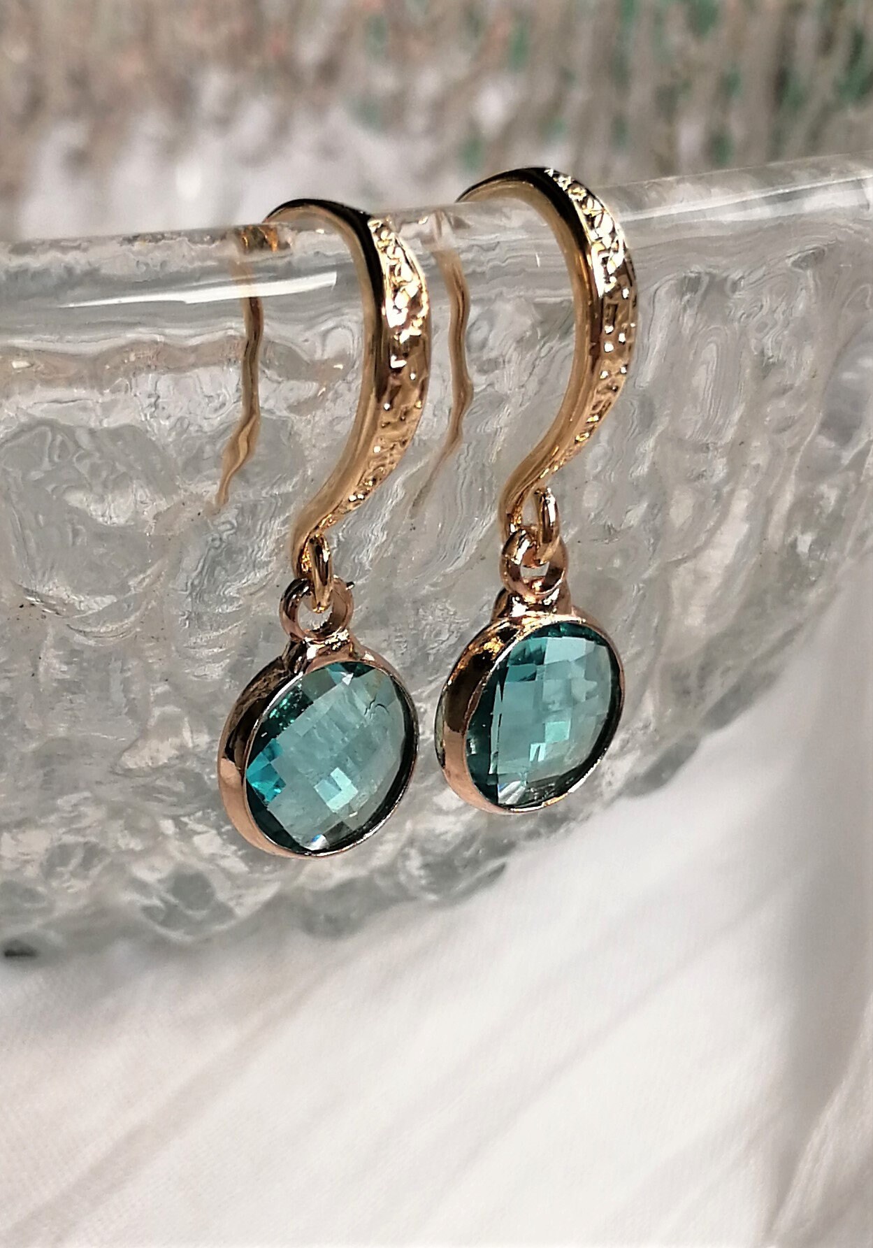Turquoise earrings Blue crystal earrings Gold earrings | Etsy
