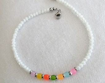 Anklet White anklet Chrystal anklet Summer jewelry Gift for her Colorful glass beads Free shipping