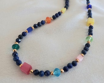 Lapislazuli Halskette Bunte Steinkette Perlenkette Geschenk für sie