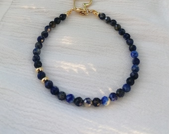 Bracelet Lapis lazuli Bracelet perlé Bracelet en pierre naturelle Bracelet bleu Lapis lazuli bijoux Cadeau pour sa livraison gratuite