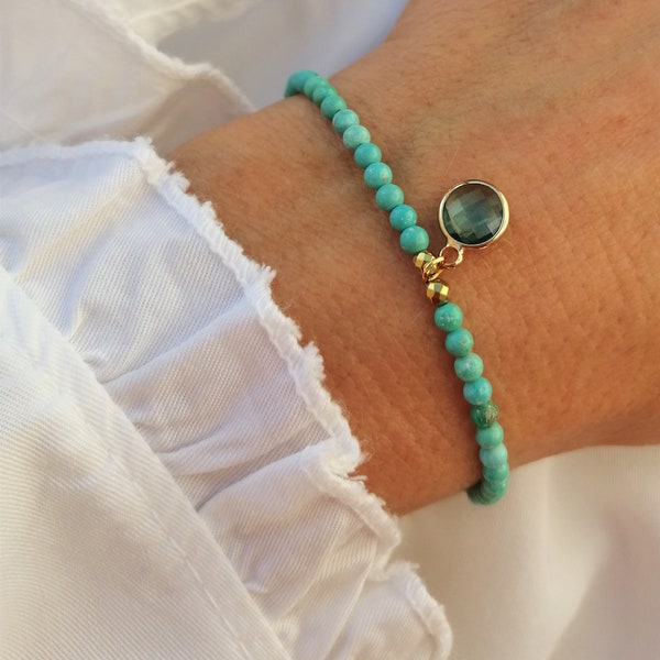 Christmas gift for her Turquoise bracelet Natural turquoise bracelet Crystal charm bracelet Gift Gift for her Turquoise jewelry Free ship