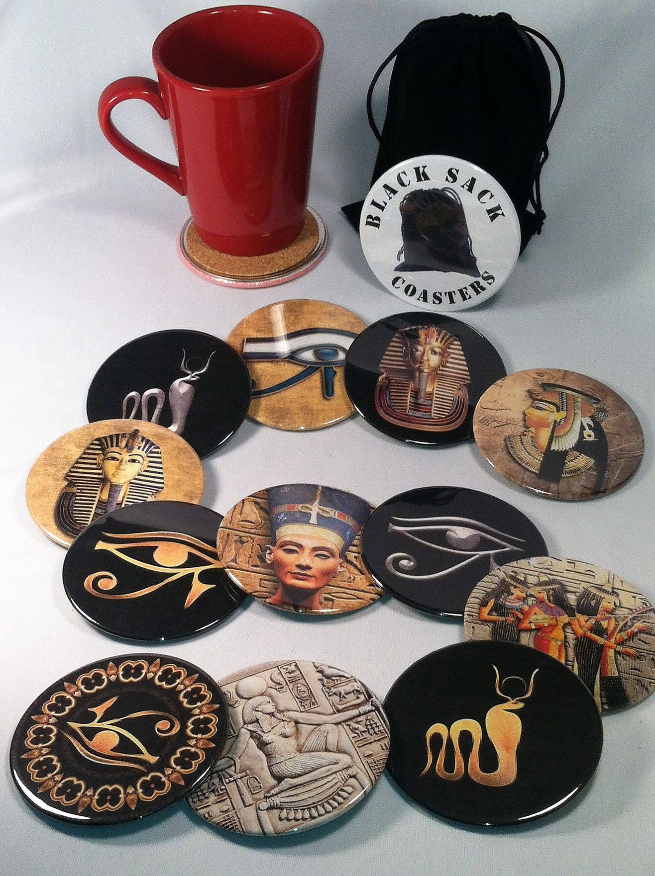 4 Egyptian Drink Coasters Cork Backed Coasters Cocktail Etsy