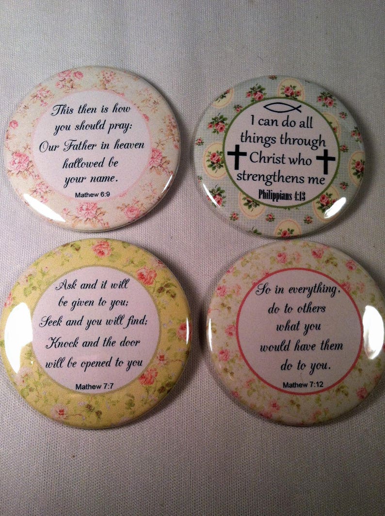 6 Bible Verse Pins 2.25 Religious Bible Verse Buttons Etsy