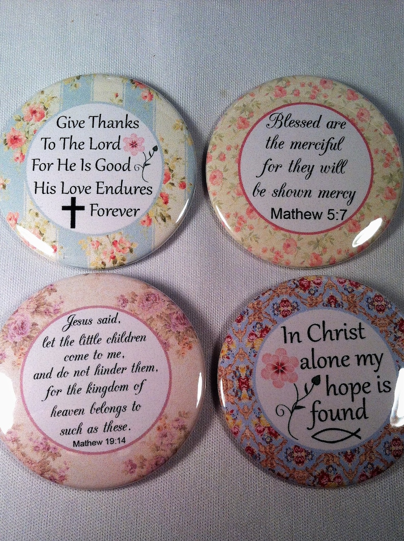 6 Bible Verse Pins 2.25 Religious Bible Verse Buttons Etsy