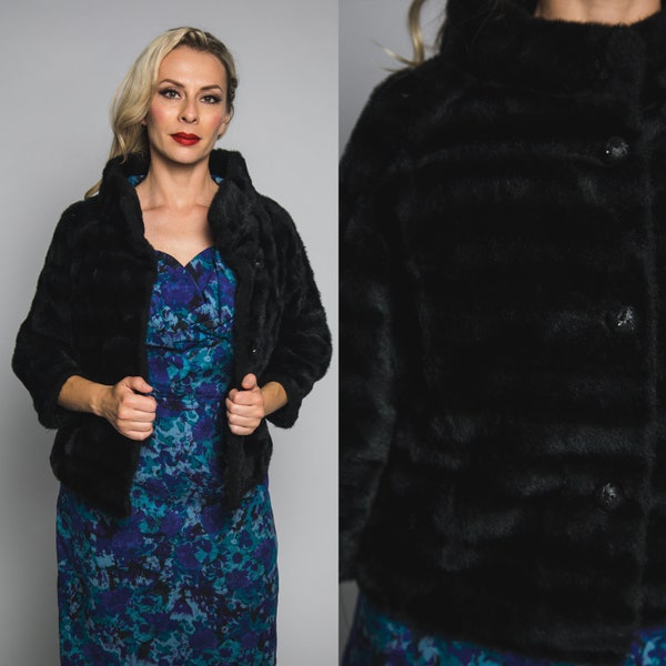 Beautiful 1960s Winter Faux Fur Cropped Jacket Coat - Open Size, Up to XL