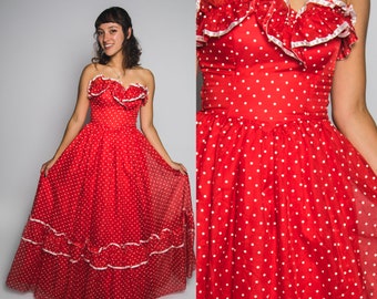 Vintage Prom Dress Gunne Sax Wedding Dress Jessica McClintock - Polka Dot Tulle Maxi 1980s Valentines Sweetheart Fashion - X-small small
