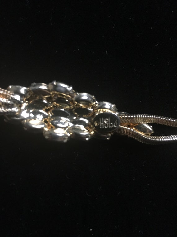 Stunning Golden Necklace with White Rhinestone si… - image 3