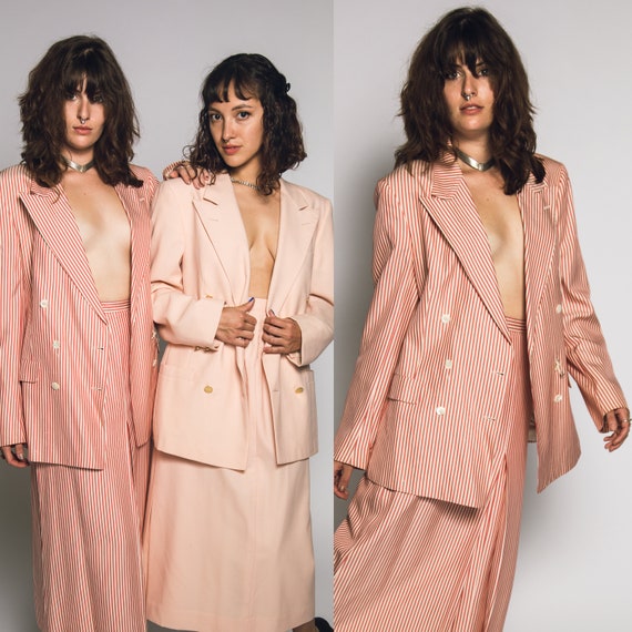 1980's Burberry Suit Candy Stripped Pinstriped - … - image 1