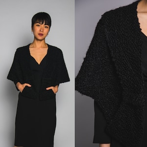 Beautiful 1950s Black Mohair Shawl Shrug boleros - Open Size