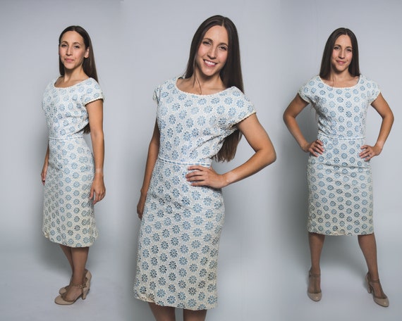 light blue dress with white lace overlay