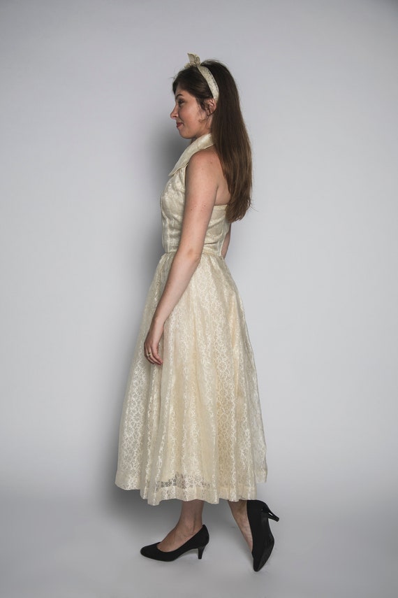 Elegant 1950s Cream Halter Dress from the Wedding… - image 6