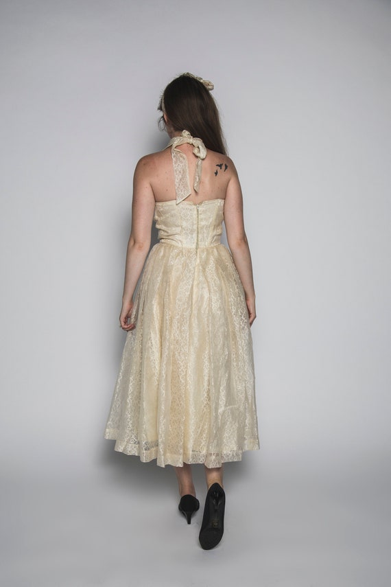 Elegant 1950s Cream Halter Dress from the Wedding… - image 7