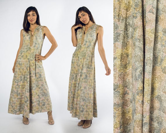 Gorgeous 1960s Yellow Jumpsuit Paisley tie dye lik